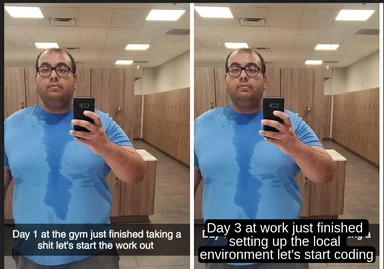 humorous meme comparing gym and work sweat