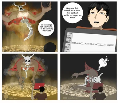 programmer makes a deal with a devil to debug their code