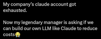 a text meme about a company trying to build their own LLM