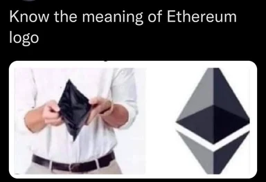 man holding empty wallet next to Ethereum logo