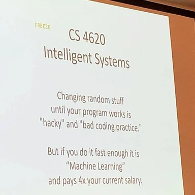 CS 4620 Intelligent Systems slide comparing hacky coding to machine learning
