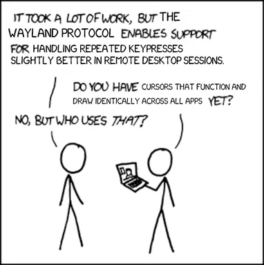 A comic strip about Wayland protocol support for remote desktop sessions