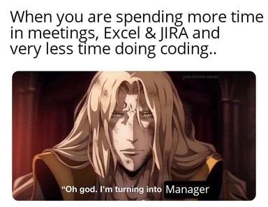 programmer frustrated with meetings turning into manager