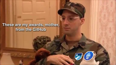 GitHub awards meme with soldier showing off badges
