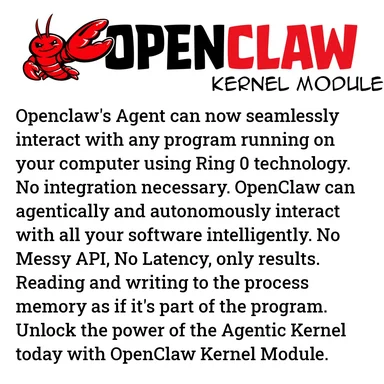 OpenClaw Kernel Module advertisement with a red claw logo