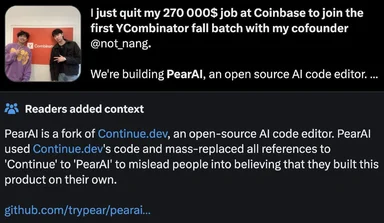 Two men posing in front of a Y Combinator sign, with text about quitting a $270,000 job at Coinbase