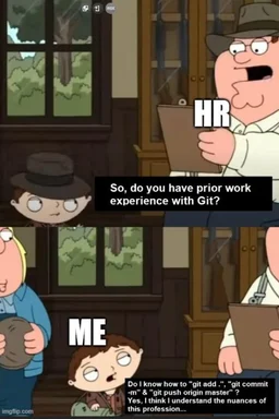 HR interview meme about Git experience