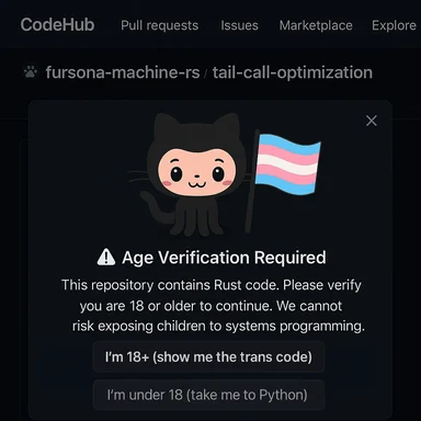 a cartoon monkey holding a transgender flag with an age verification warning