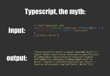 typescript myth meme comparing simple and compiled code