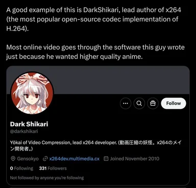 DarkShikari lead author of x264 open-source codec implementation