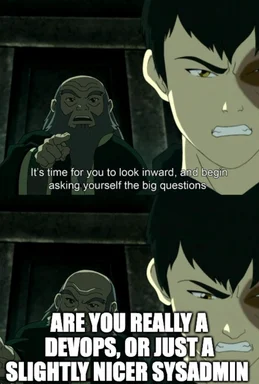 Avatar meme of character questioning if they are a devops or a sysadmin