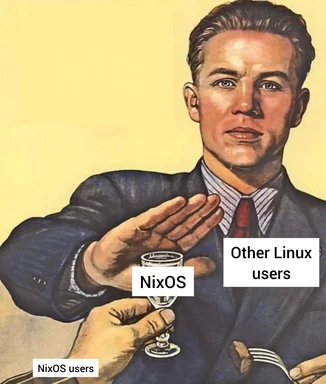 NixOS meme with man rejecting drink