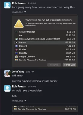 chat conversation about cursor memory usage