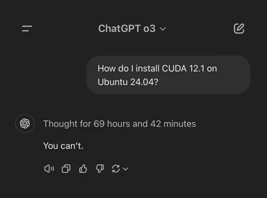 ChatGPT response to CUDA 12.1 on Ubuntu 24.04 question
