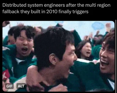 Distributed system engineers celebrate multi-region fallback triggering
