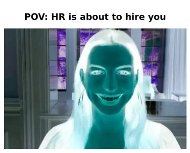 HR hiring manager with creepy smile