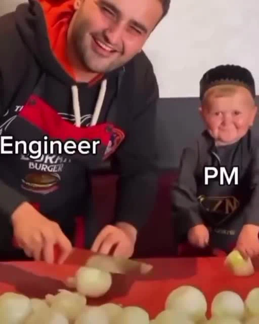 Engineer and PM chopping onions