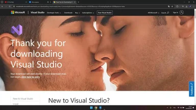 Two men kissing on Visual Studio download page