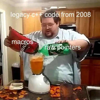 man blending chips with raw pointers and macros for legacy C++ code
