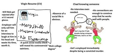 Virgin resume vs Chad knowing someone meme