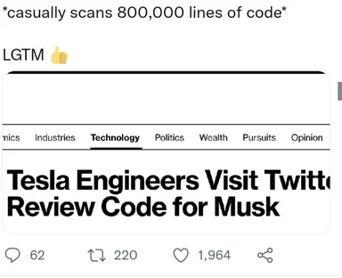 Elon Musk Twitter code review meme
