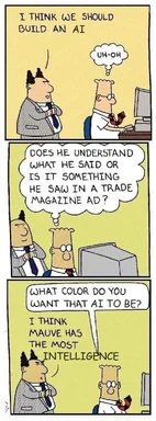 cartoon of businessmen discussing building an AI