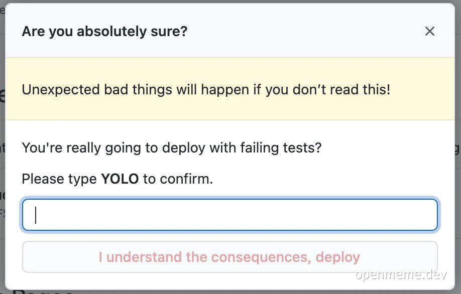 Deploy with failing tests confirmation dialog