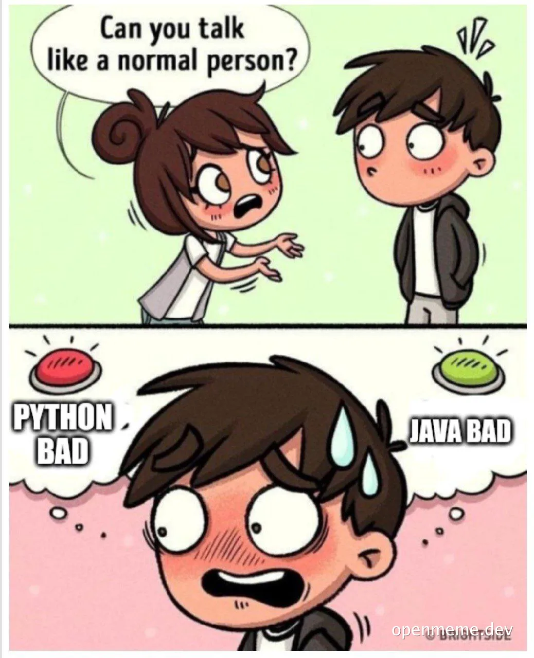 cartoon developer confused about programming languages