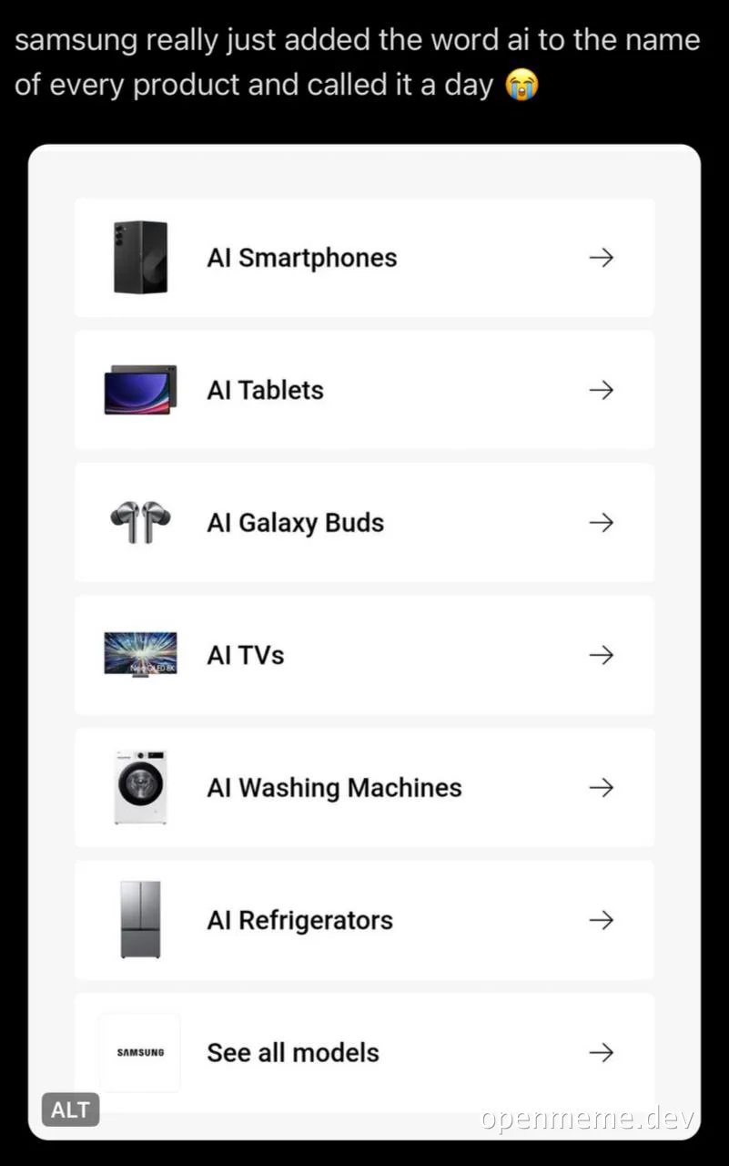 Samsung product lineup with AI added to every product name