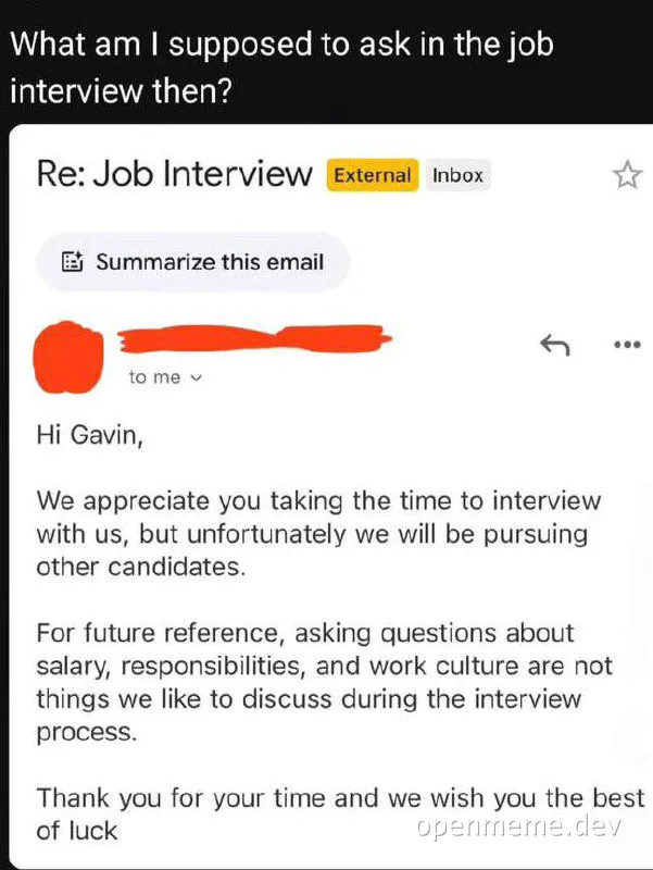 Job interview meme: confused about questions to ask