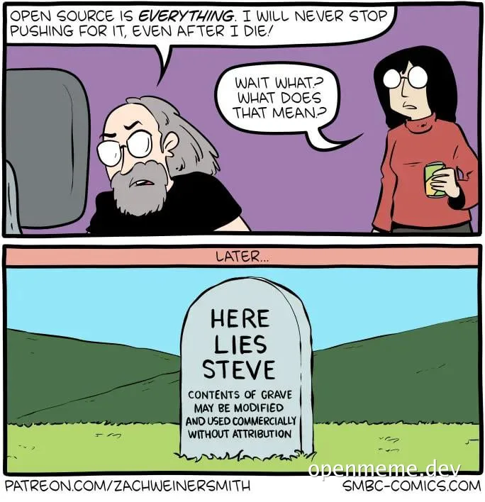 Cartoon comic about open source and grave
