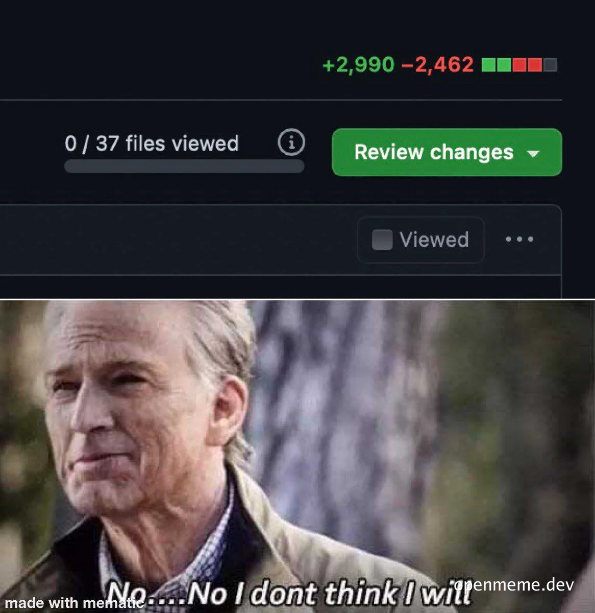 meme image of an older man with text 'No... No I dont think I will'