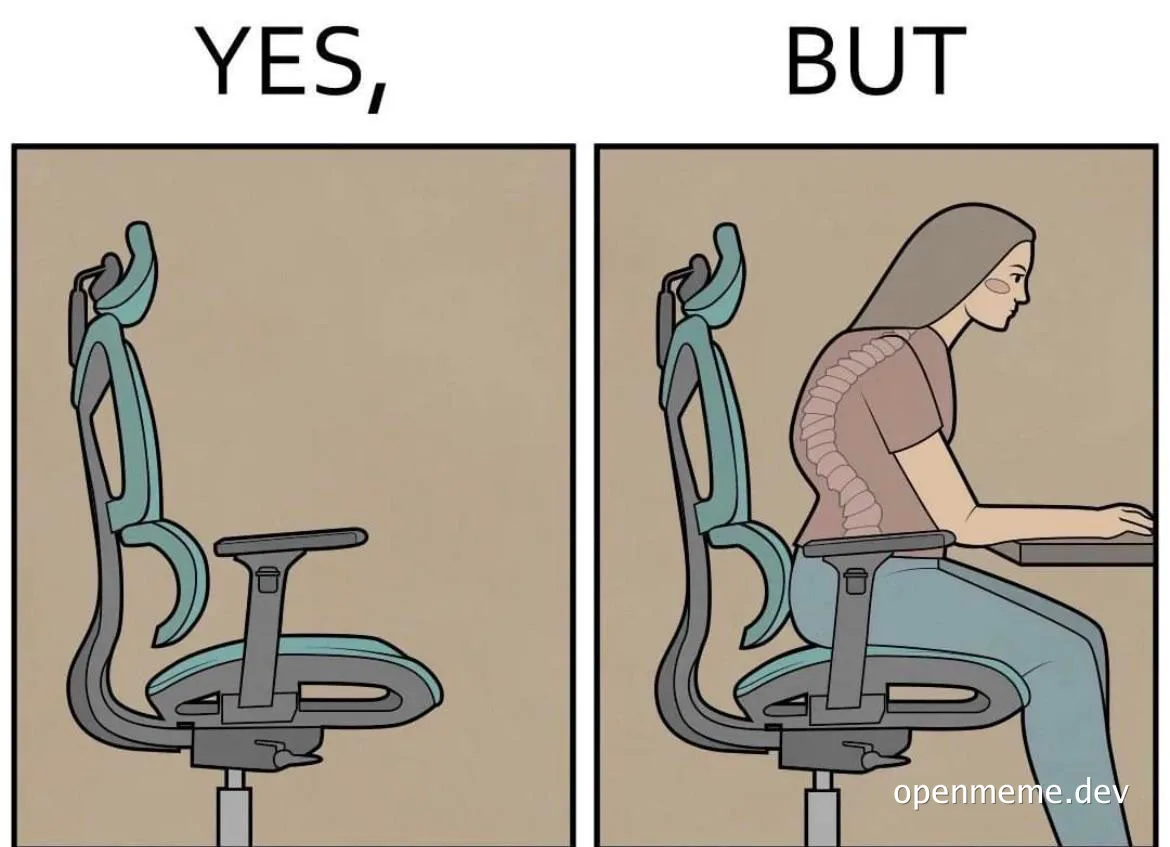 cartoon of office chair with and without a slouching worker