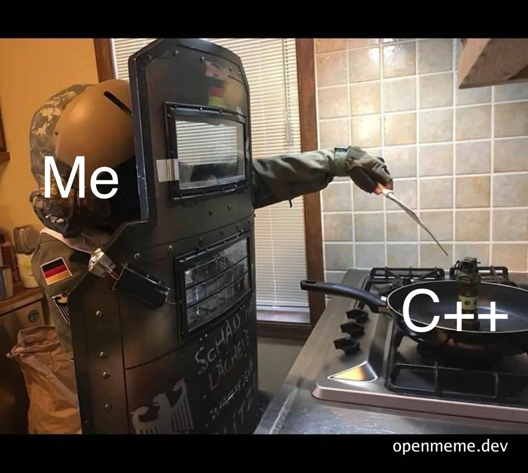 programmer in protective gear handling C++