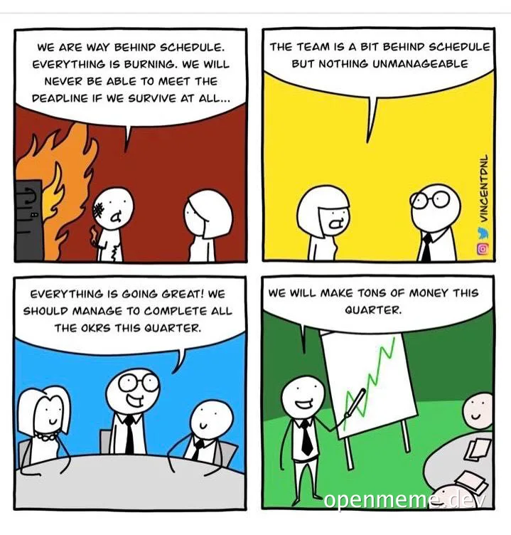 cartoon of office workers discussing project schedule