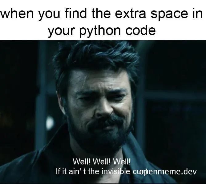 meme about finding extra space in python code