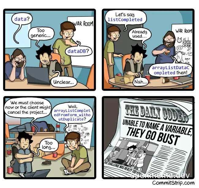 cartoon of developers struggling to name a variable