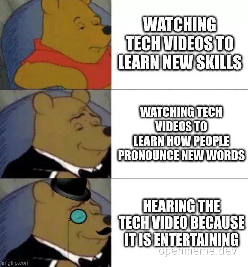 Winnie the Pooh meme about watching tech videos