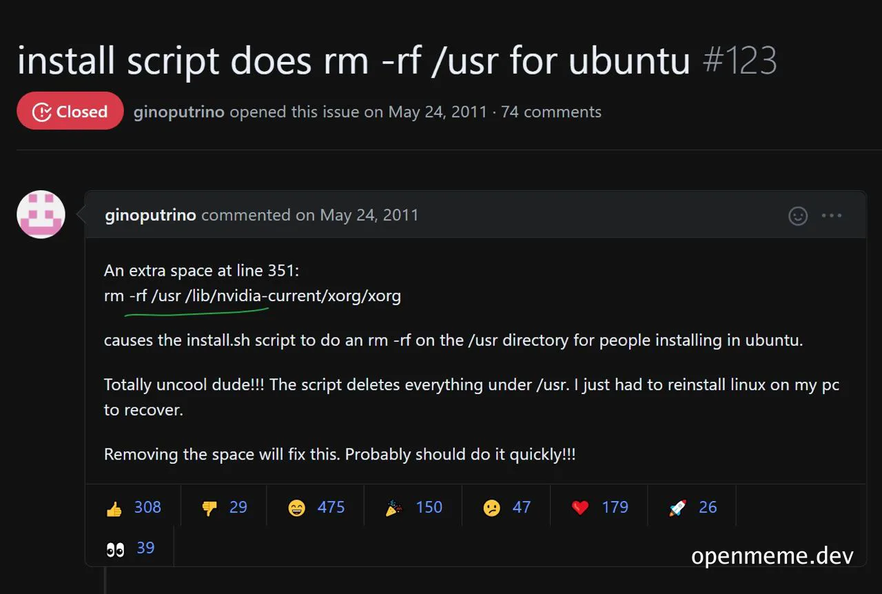 Linux installation script error