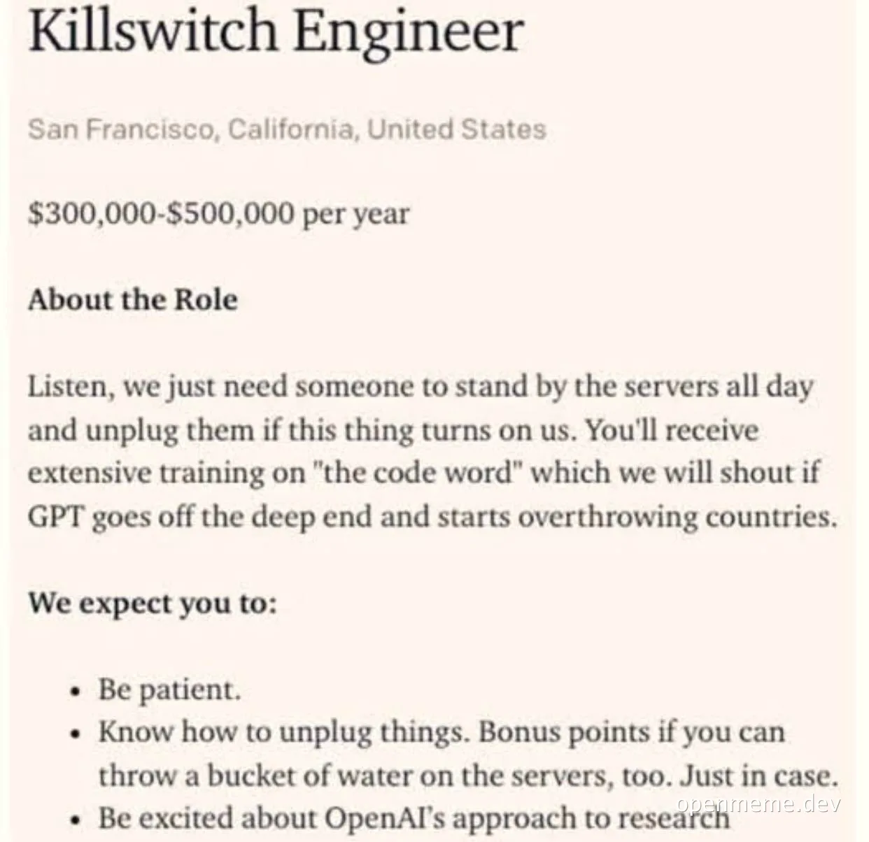 Killswitch Engineer job listing meme