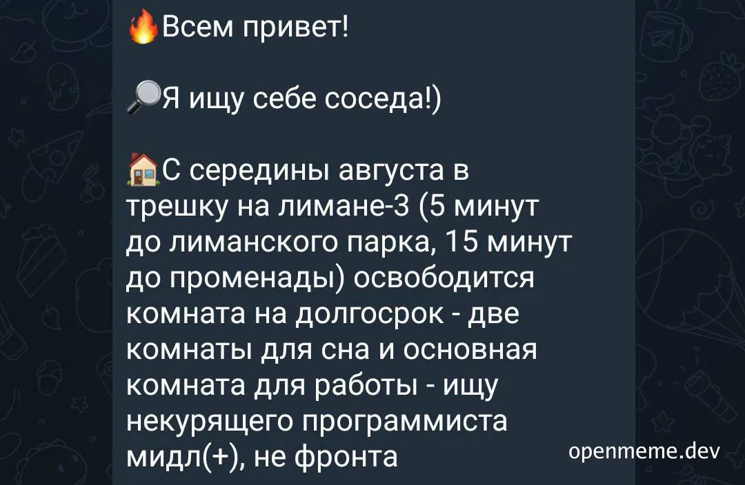 russian apartment listing meme with programmer joke