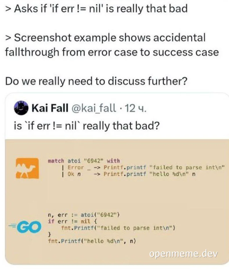Go programming language error handling meme
