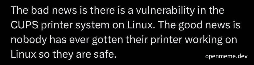 Linux CUPS printer system vulnerability joke