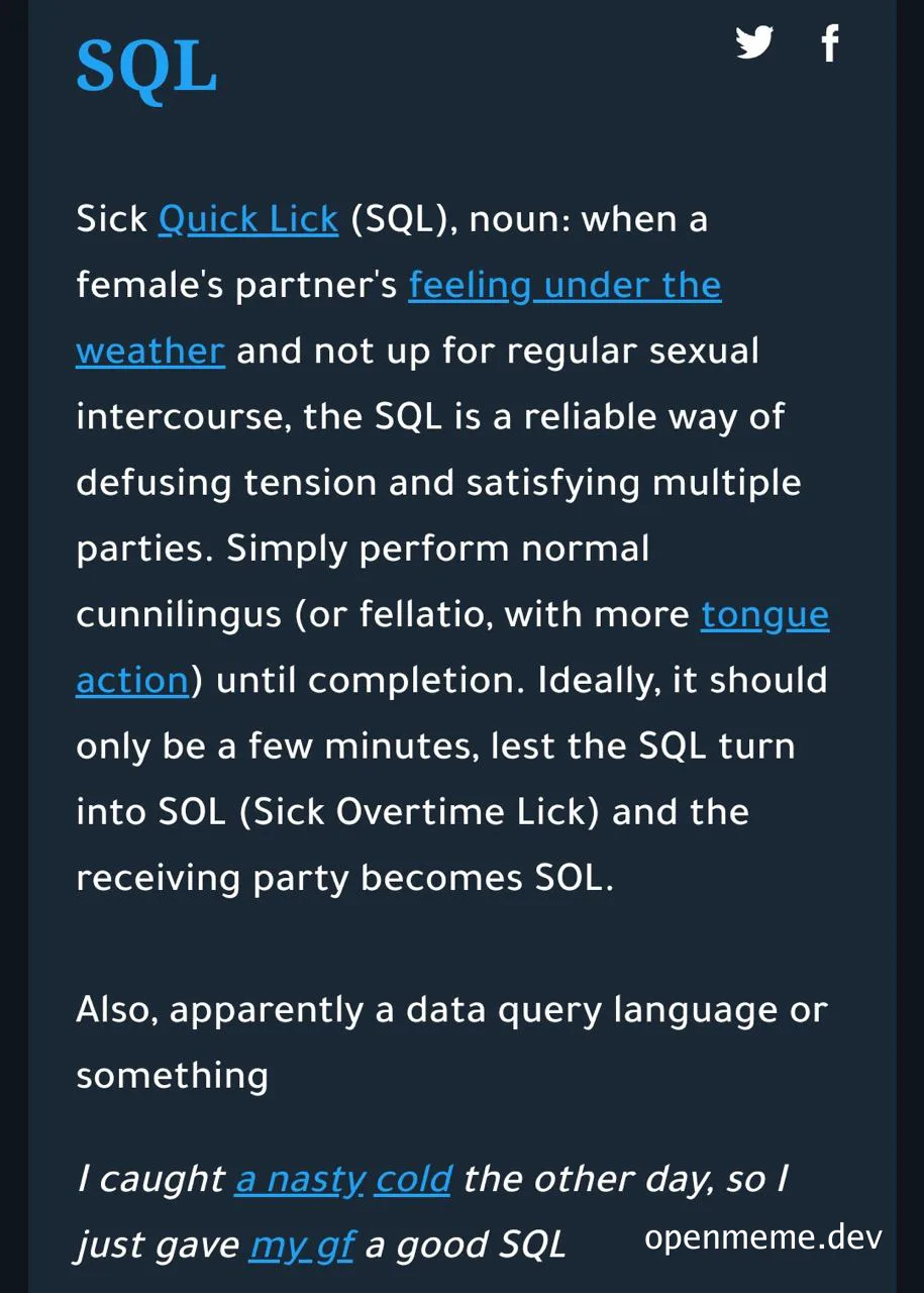SQL meme about Sick Quick Lick