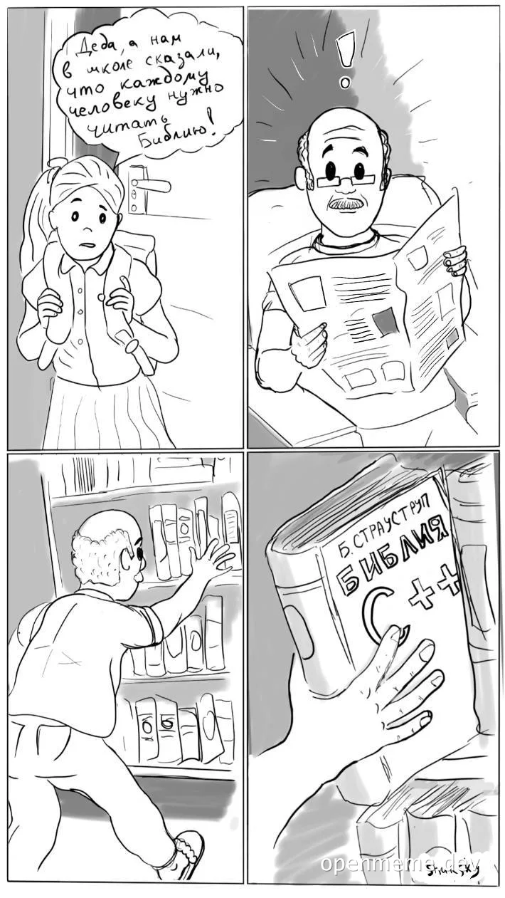 cartoon comic about a girl and her grandfather reading the bible