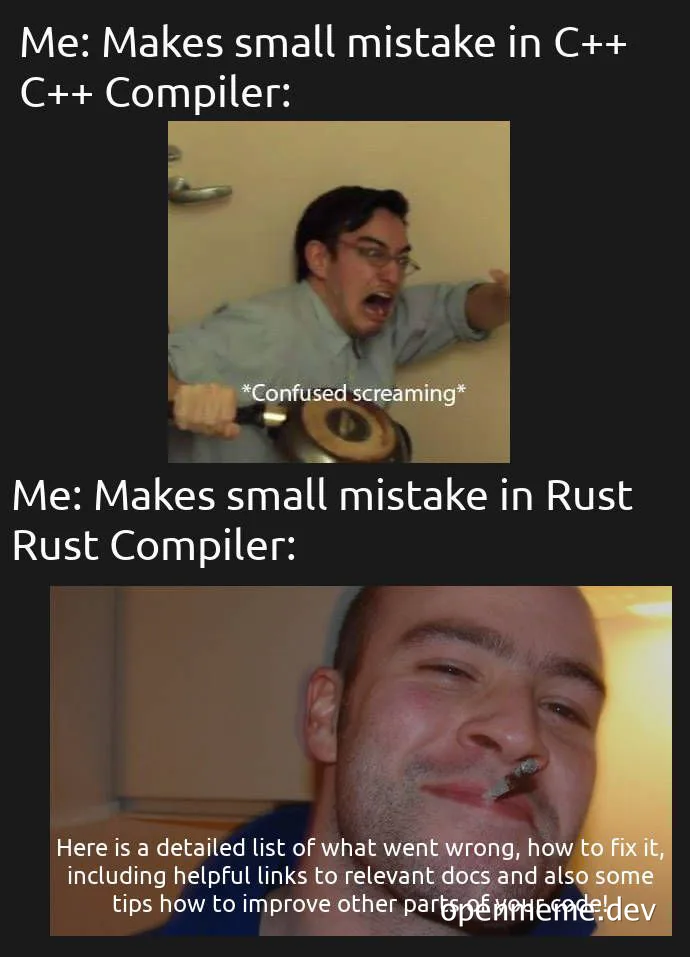 C++ vs Rust compiler meme