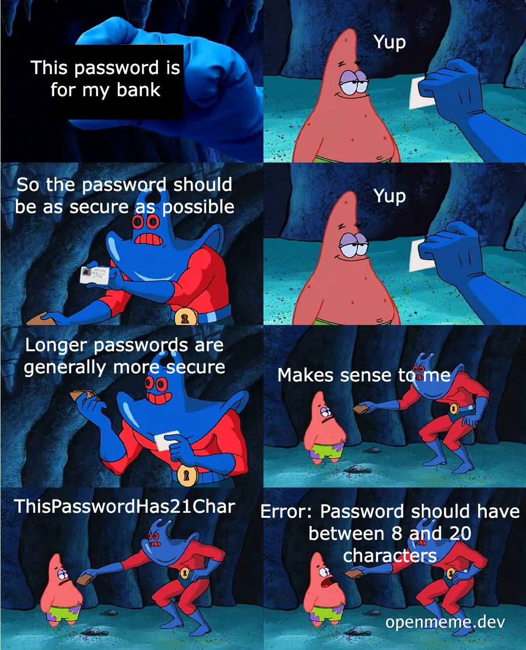 spongebob meme about password length