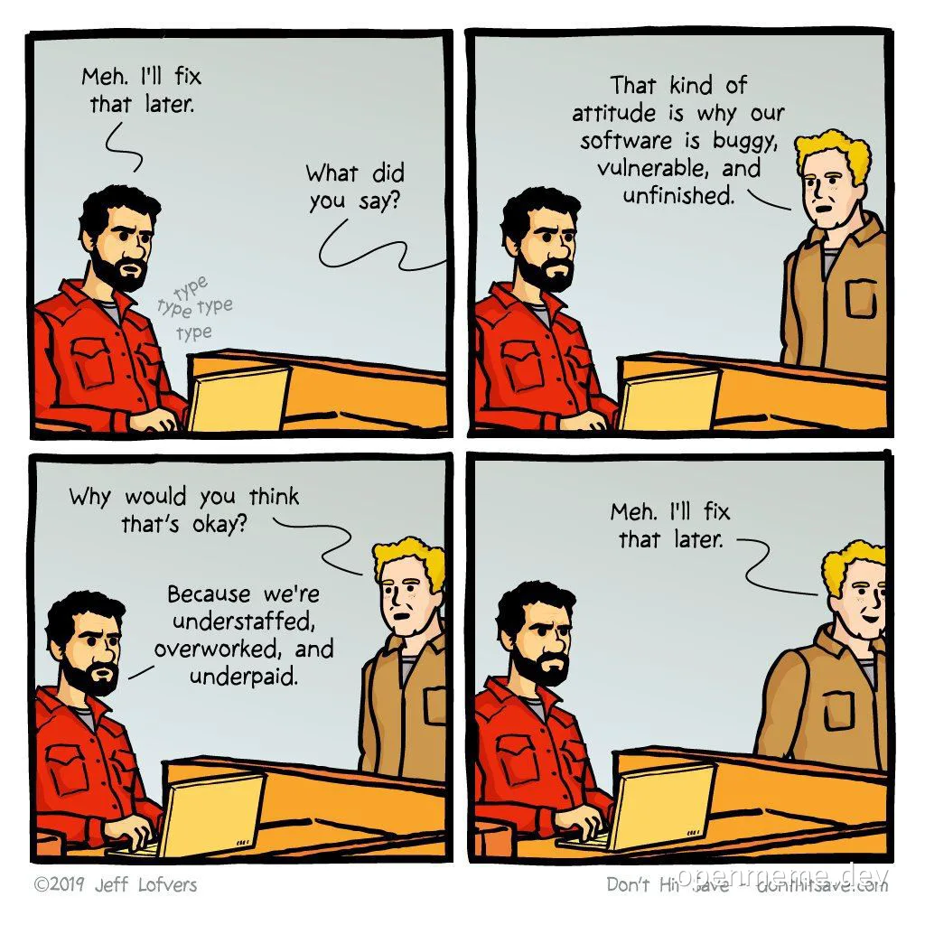 Comic strip about developer life and office struggles