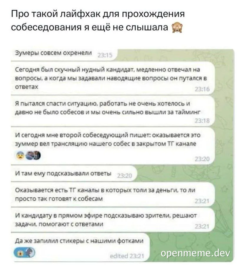 russian text image of a chat about a job interview