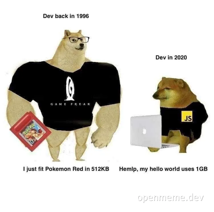 Doge comparing game development in 1996 to 2020